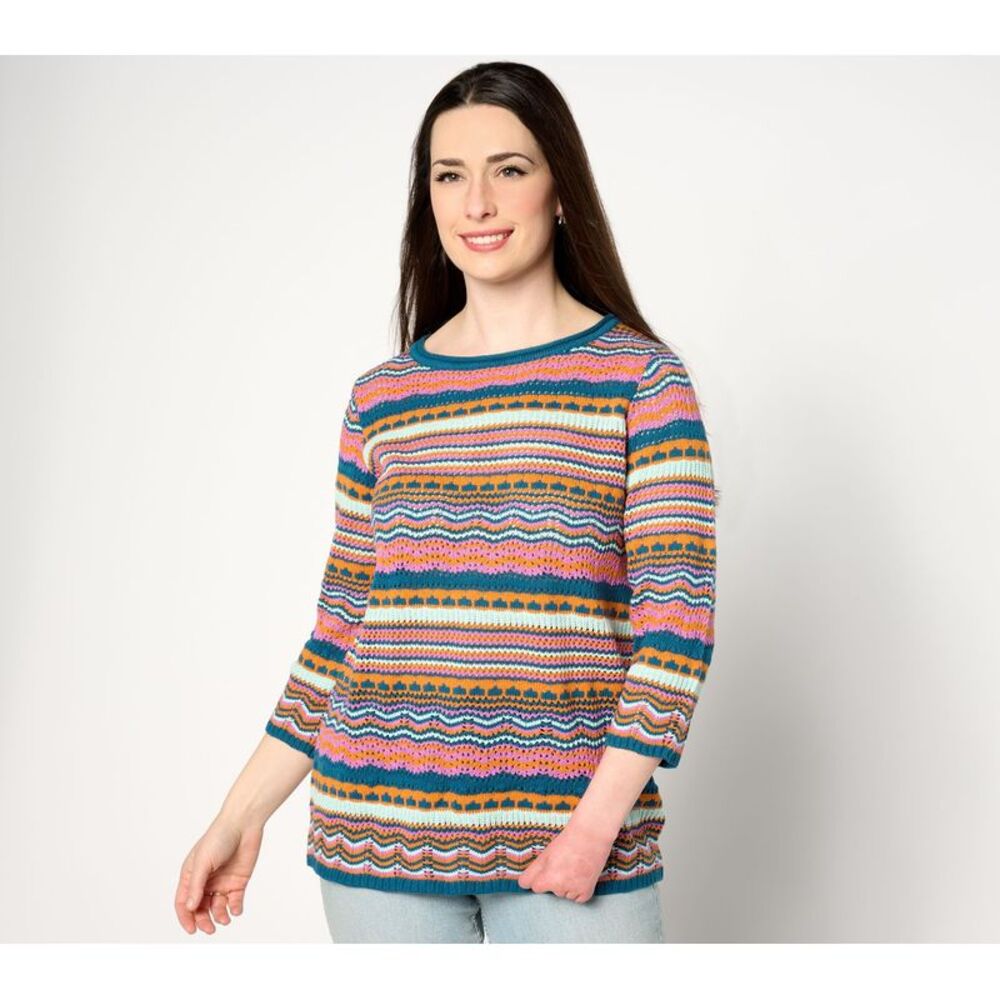 SUNNYLiFE Women's Top Sweater Sz L Denim & Co. Sleeve Mixed Multi-colored